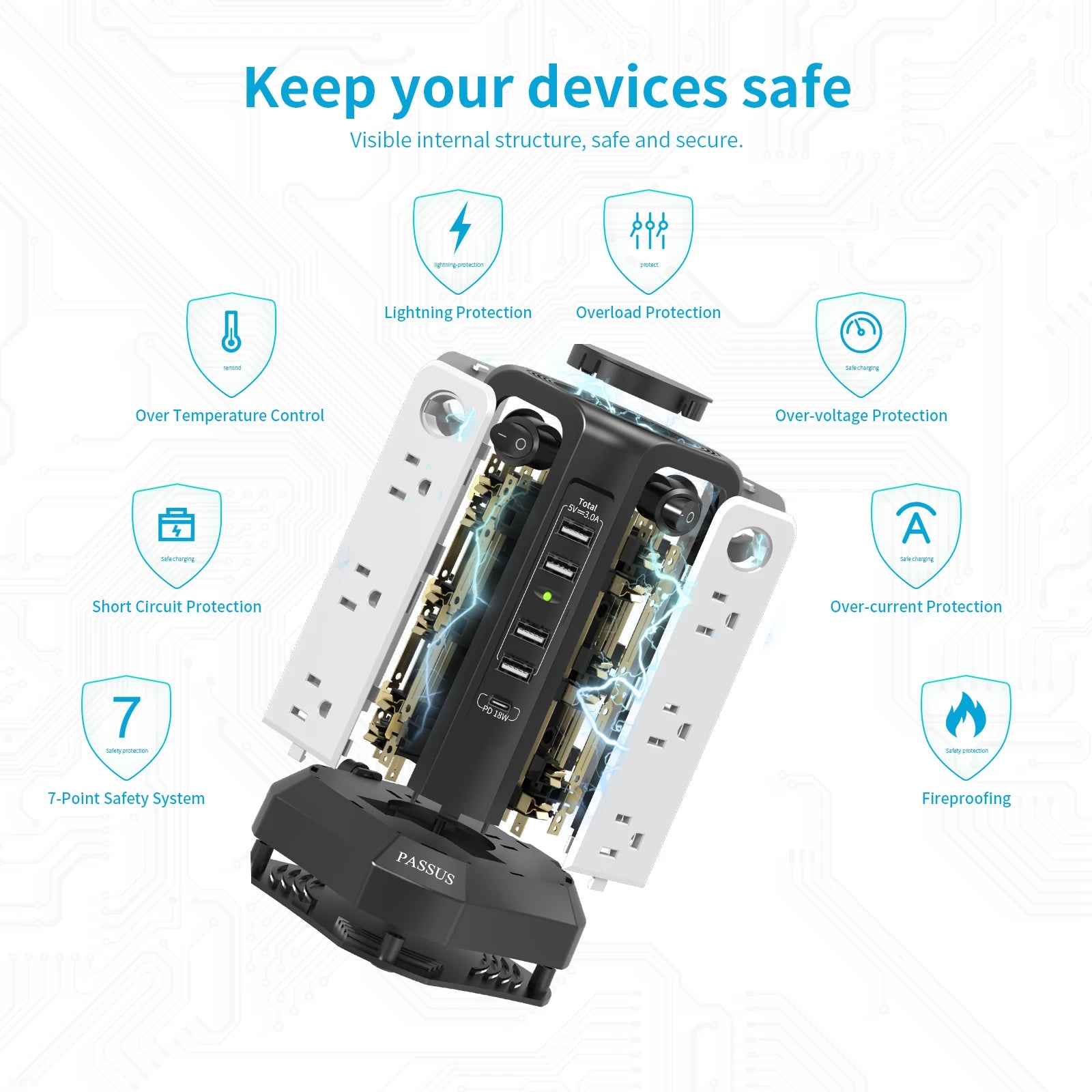 Power Tower Surge Protection for Home & Office