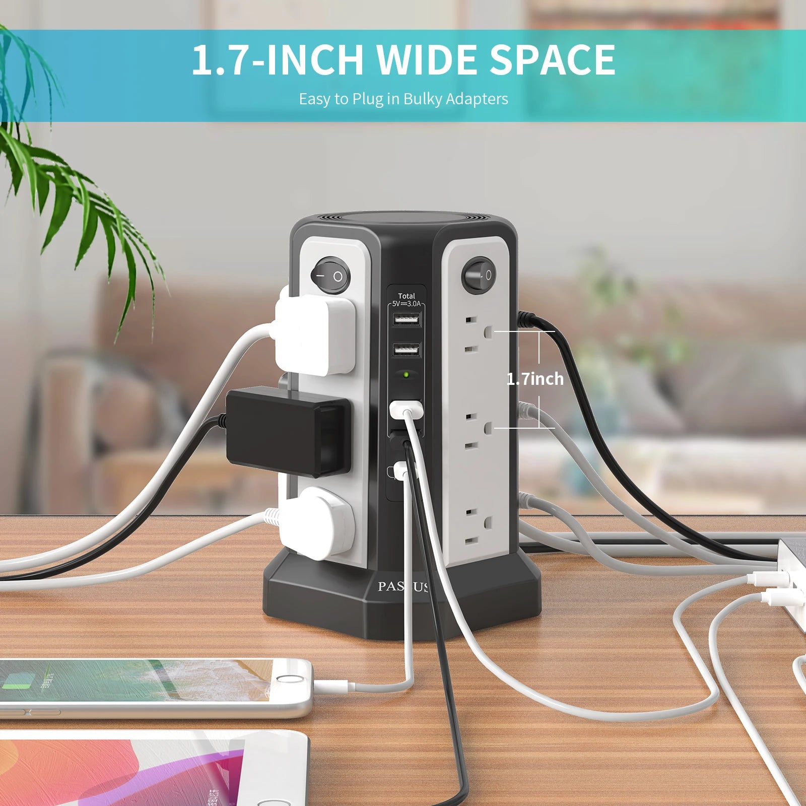 10FT Extension Cord with 12 AC Multiple Outlets with USB-C