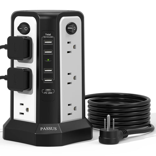 10FT Extension Cord with 12 AC Multiple Outlets with USB-C